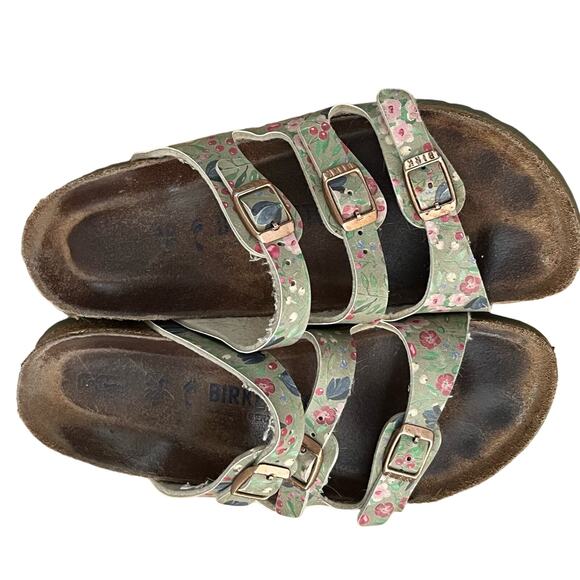 Birkenstock Sandals SCHMAL FLORIDA MEADOW FLOWERS KHAKI Green-Size 36/5-5.5 - Picture 1 of 5